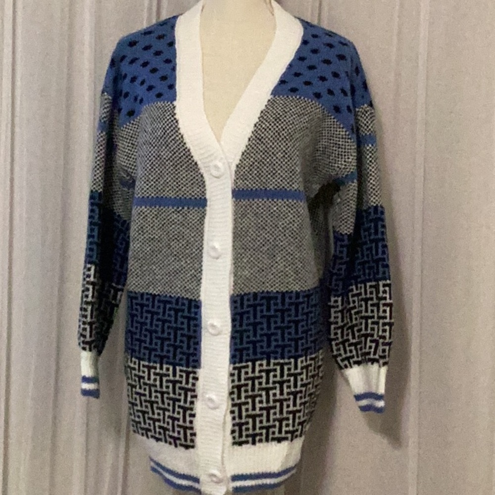 🌸Oversized Button Up V-Neck Cardigan Blue Grey White Black - Picture 8 of 12